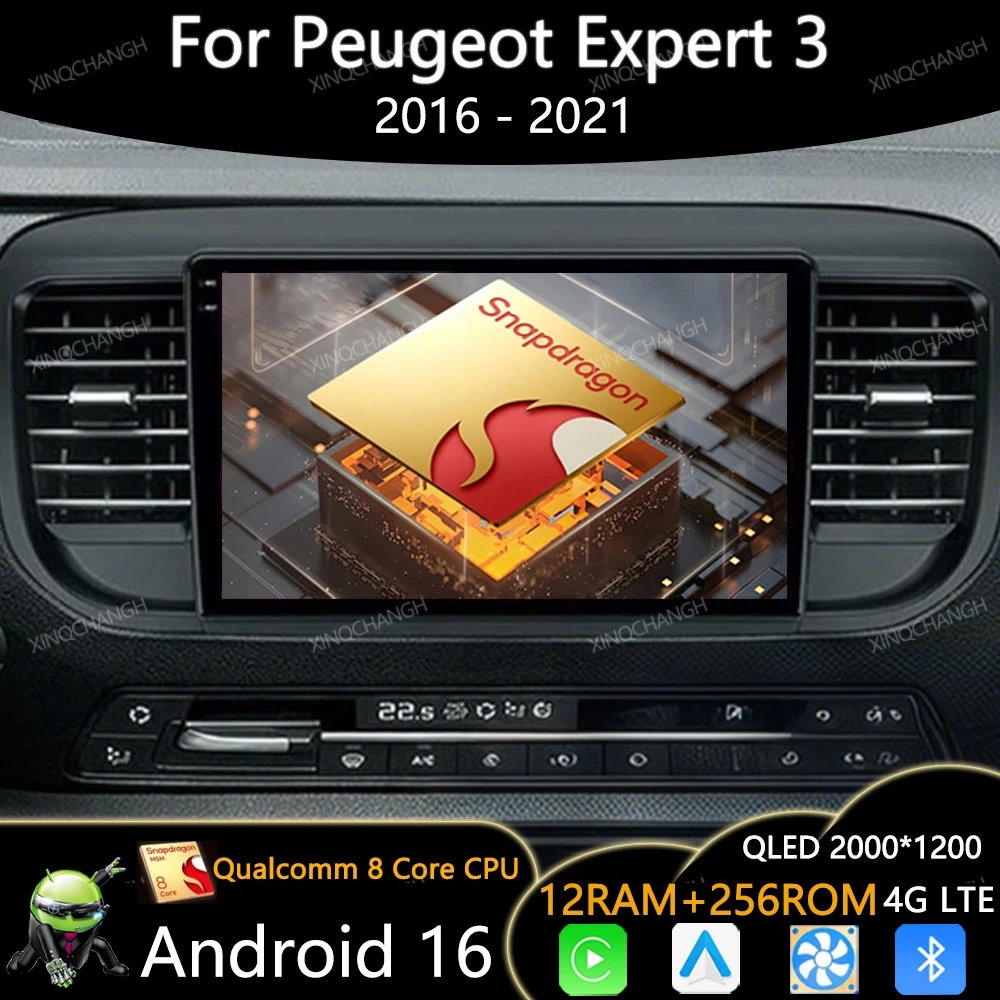 Android 16 Car Radio For Citroen Jumpy 3 2016 - 2021 Peugeot Expert 3 2016 - 2021 Qualcomm BT 4G LTE 5G WIFI QLED GPS Head Unit