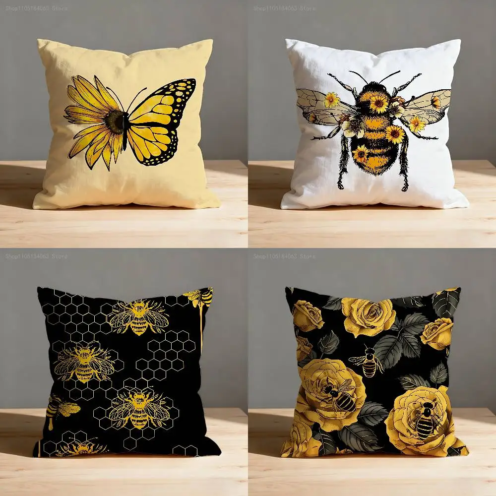 

Yellow Daisy Butterfly Pattern Pillow Case For Sofa Decor Car Office Room Printing Cushion Cover Decorations and Protector