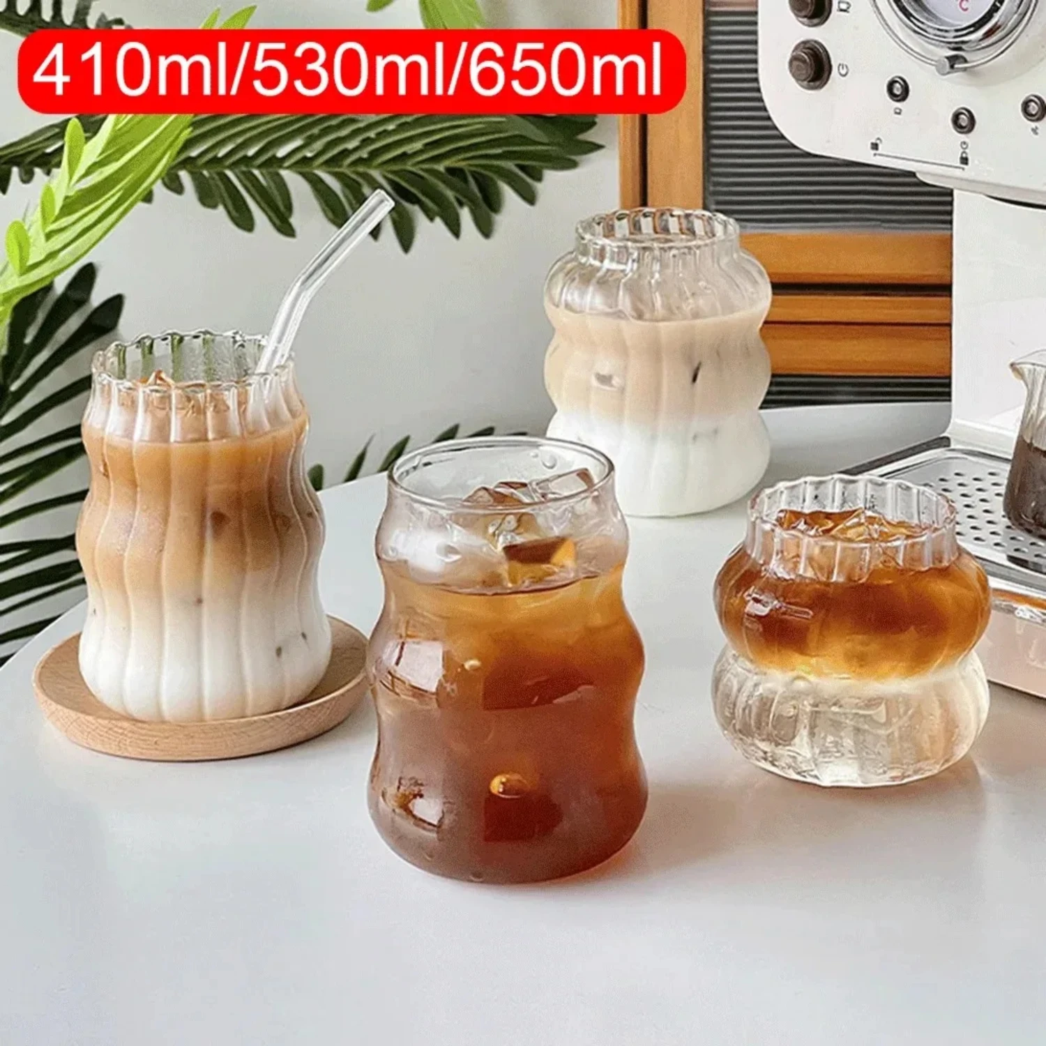 Transparent 650ml/410ml Ripple Glass Cup Drinking Glasses for Tea, Juice, Milk, and Coffee - Striped Water Mug Drinkware