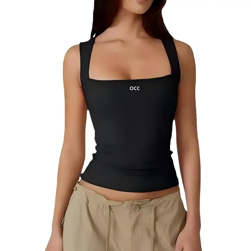 European and American new women's square neck suspender solid color slim basic model solid color vest women's top