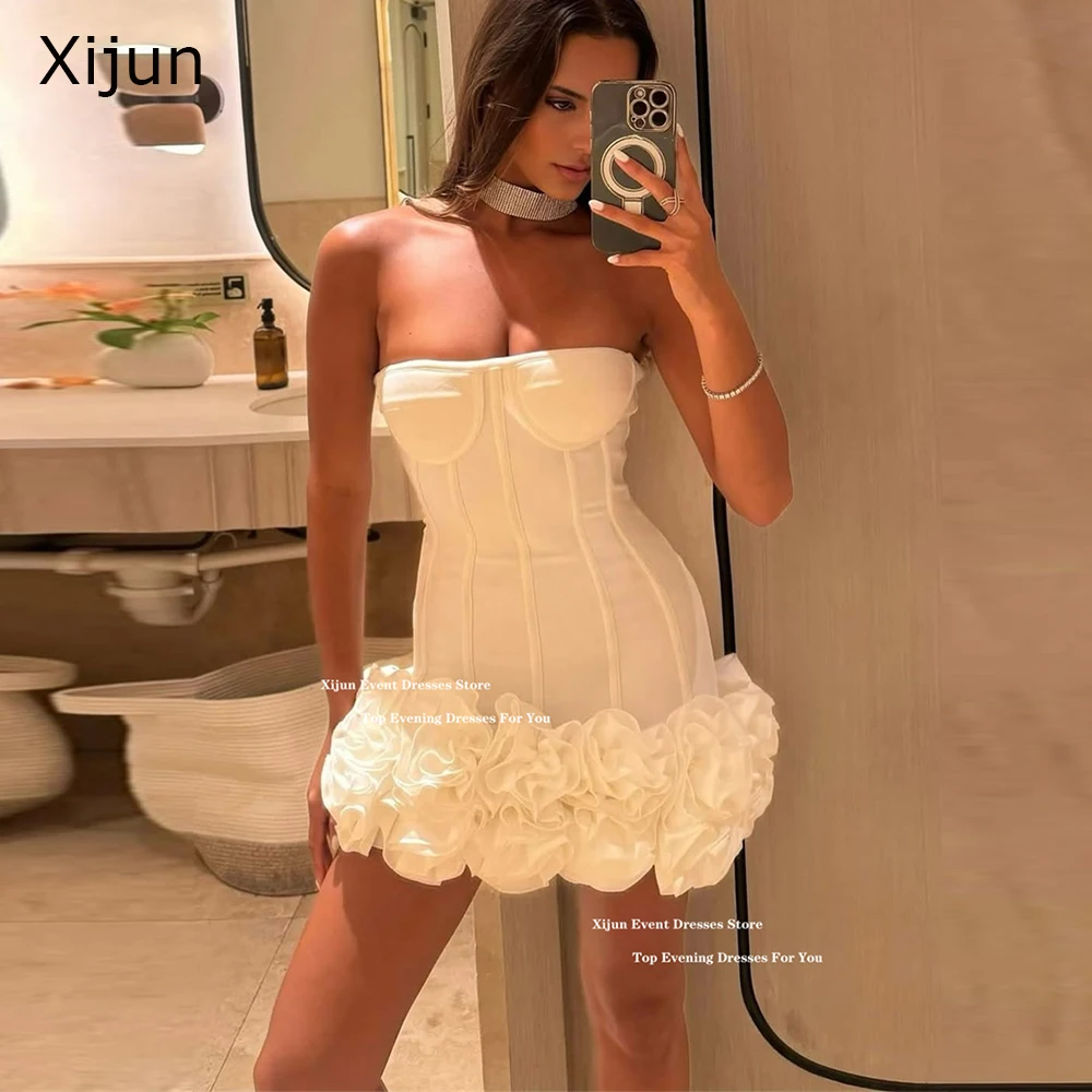 

Xijun Modern Ivory Mini Wedding Dresses 3D Flowers Corset Short Prom Dresses Sleeveless Cocktail Dress Prom Gown 2026 Customized