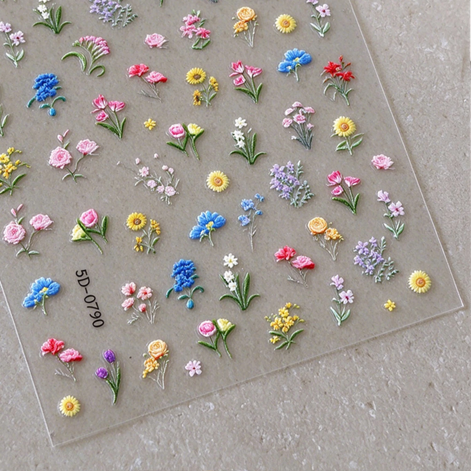 1Pcs Daisies Lavender Wildflower Nail Decals 5D Embossed Floral Nail Art Stickers Waterproof Flower Nail Sliders DIY Manicure *&