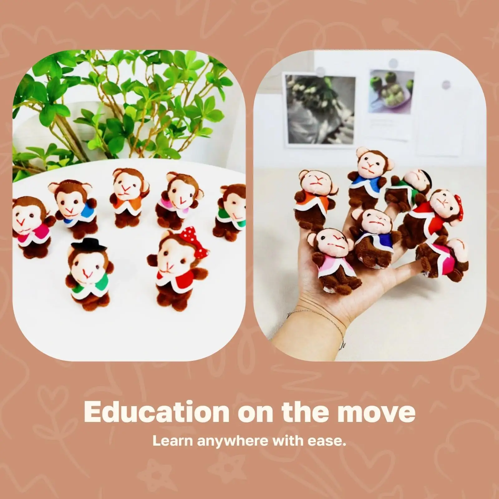 7 Uds. De monos, marionetas de dedo de animales, muñecos de peluche suaves, accesorios, juguetes para contar historias, juguetes educativos para contar historias