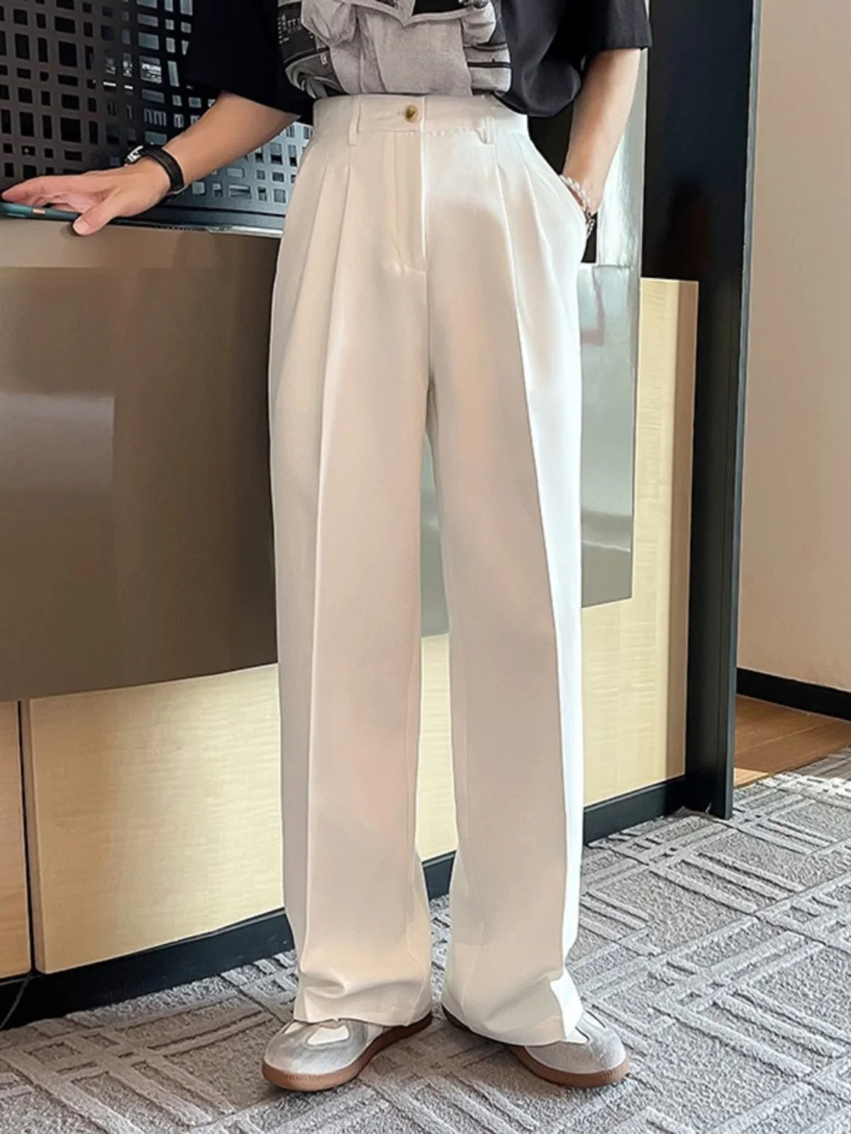 

Мужские повседневные свободные брюки прямого кроя, осенние модные широкие брюки в пол, трендовые универсальные цветные брюки Haome