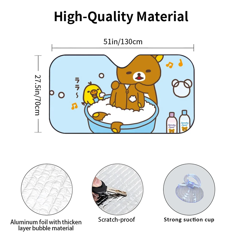 R-Rilakkuma Bären-Autosonnenschutzvorhänge, wärmeisolierende Aluminiumfolie, wiederverwendbare Saugnäpfe, blockieren UV-Strahlen, Sonnenschutz für das Auto – Detail 9