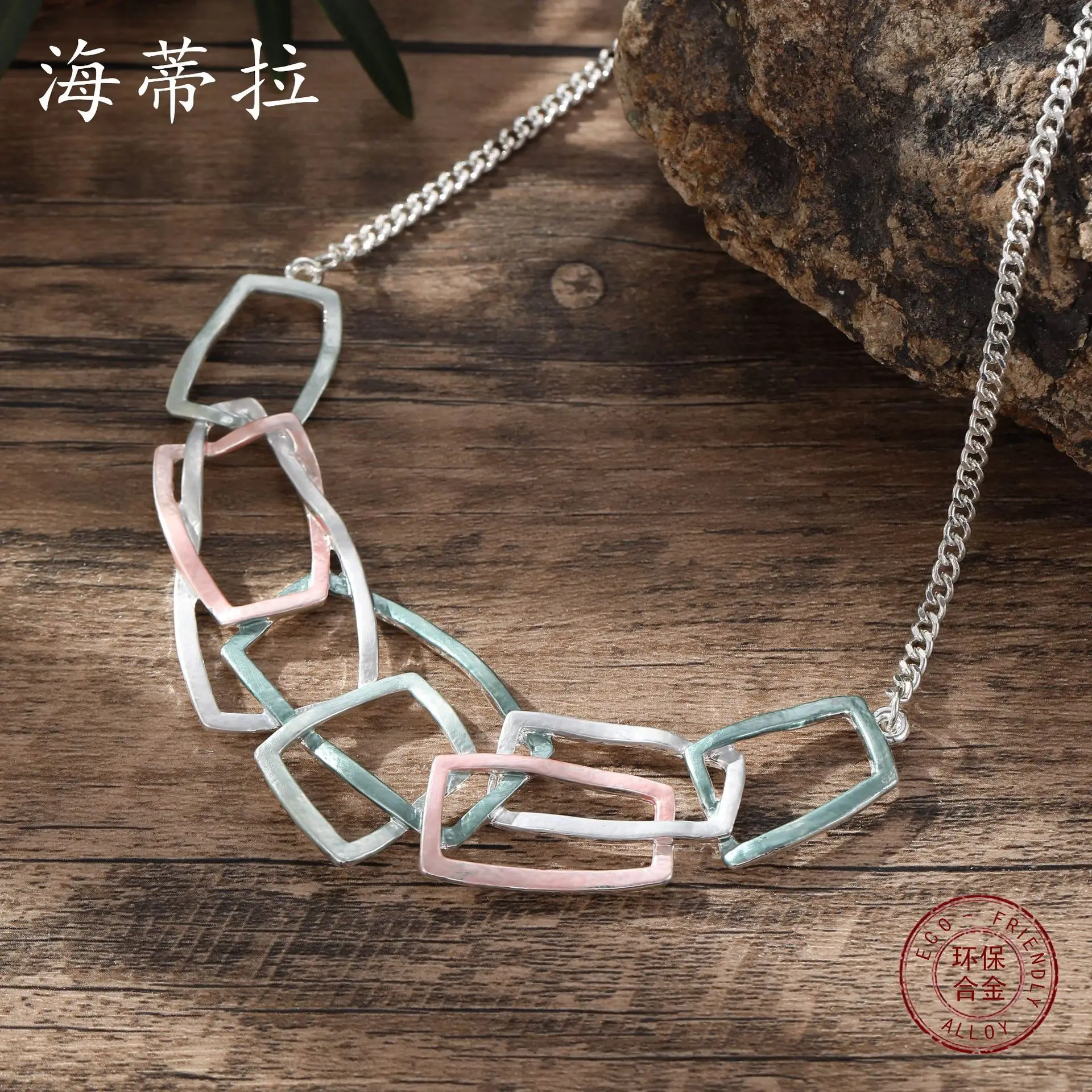 hot-selling enamel color geometric hollow necklace, personalized simple hollow square women's versatile neck chain