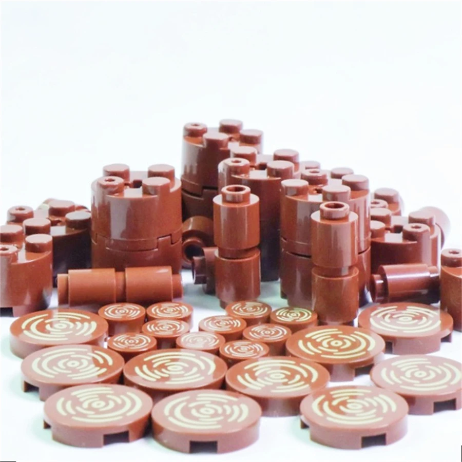 50 قطعة من مكعبات بناء جذع شجرة بنية متوافقة مع كتل خشبية مجموعة إكسسوارات ذاتية الصنع لبناء غابة الغابة في المزرعة في المدينة #2