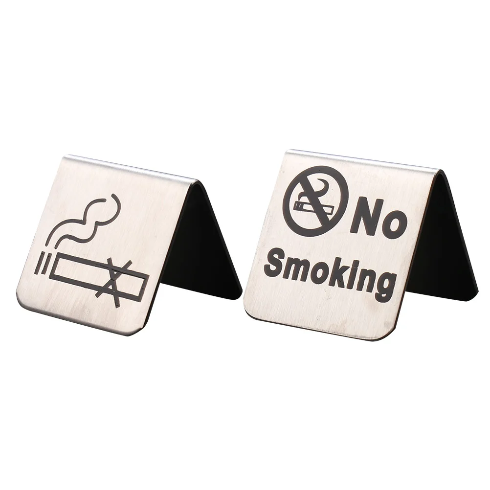 2pcs No Signs Stainless Steel Desk Home Office Table Non Smoking Sign Conference No Smoking Table Signs Traffic Safety