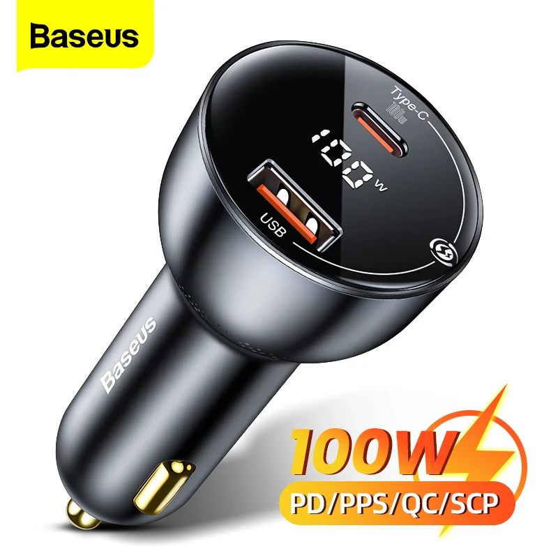 

Baseus 100W USB C Car Charger Quick Charge 4.0 PD 3.0 USB Type C Fast Charging Car Charger For iPhone Xiaomi POCO MacBook Laptop