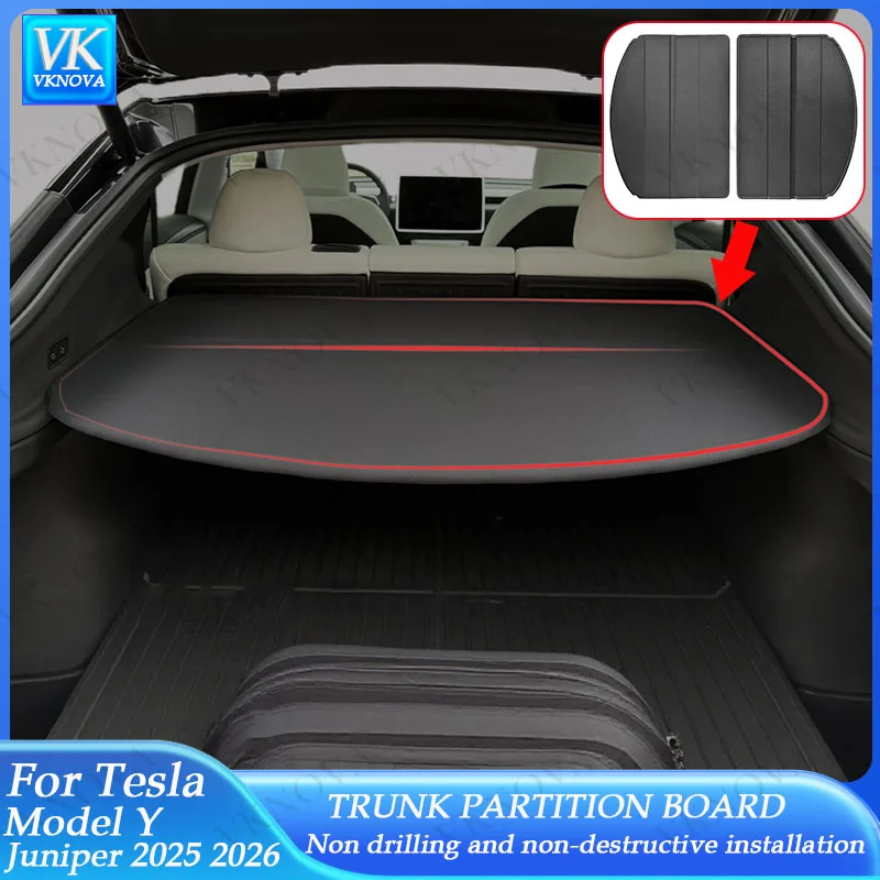 

Trunk Cargo Cover For Tesla Model Y Juniper 2025 + Curtain Rear Luggage Carrier Retractable Partition Baffle Plate Extra Storage