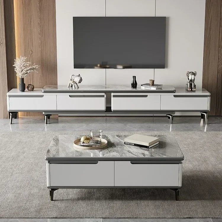 Slate coffee table TV cabinet Modern simple living room Household small apartment Retractable solid wood locker