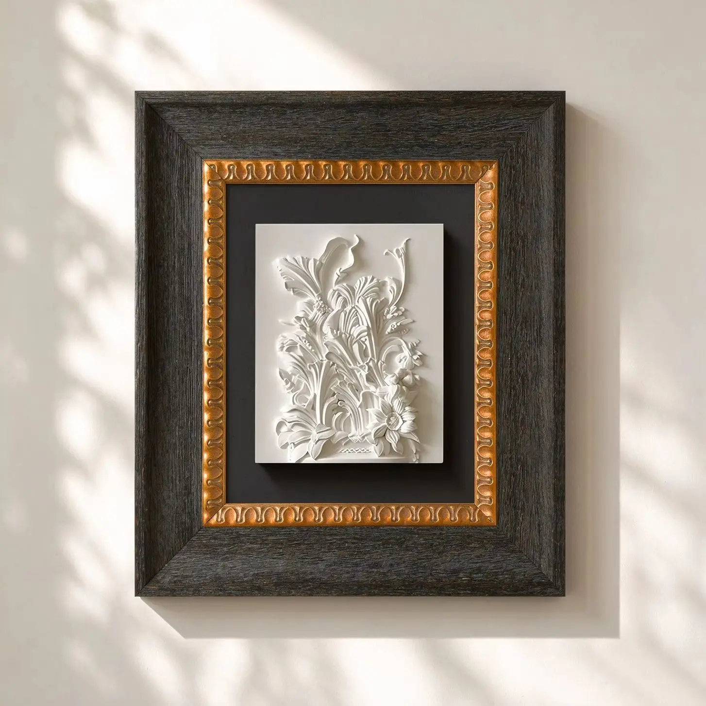 Rustic Dark Grey Wood Frame, Distressed Solid Wood with Antique Embossed Copper Trim for Art Display Home Decor