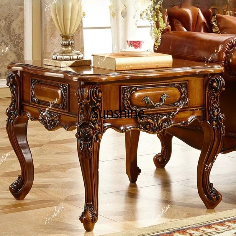 European luxury all solid wood carving flower corner few American marble living room phone fewTJ