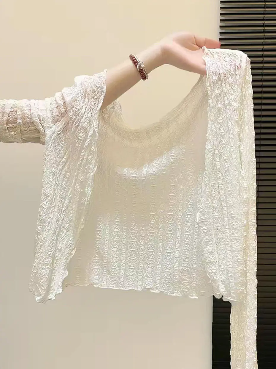 

Французский кружевной кардиган без рукавов, женская летняя тонкая верхняя одежда с юбкой на бретельках, накидка на плечи, свитер для кондиционированных помещений