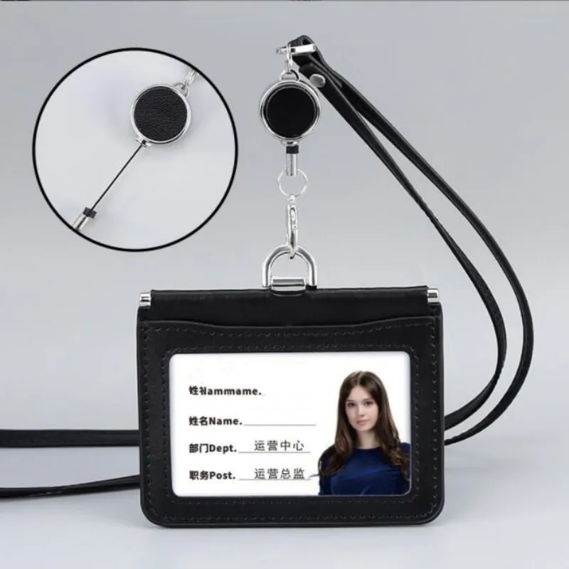 Juego de tarjetas de identificación de cuero genuino de alta calidad, soporte de manga, funda transparente, Clip para tarjeta de crédito bancaria,