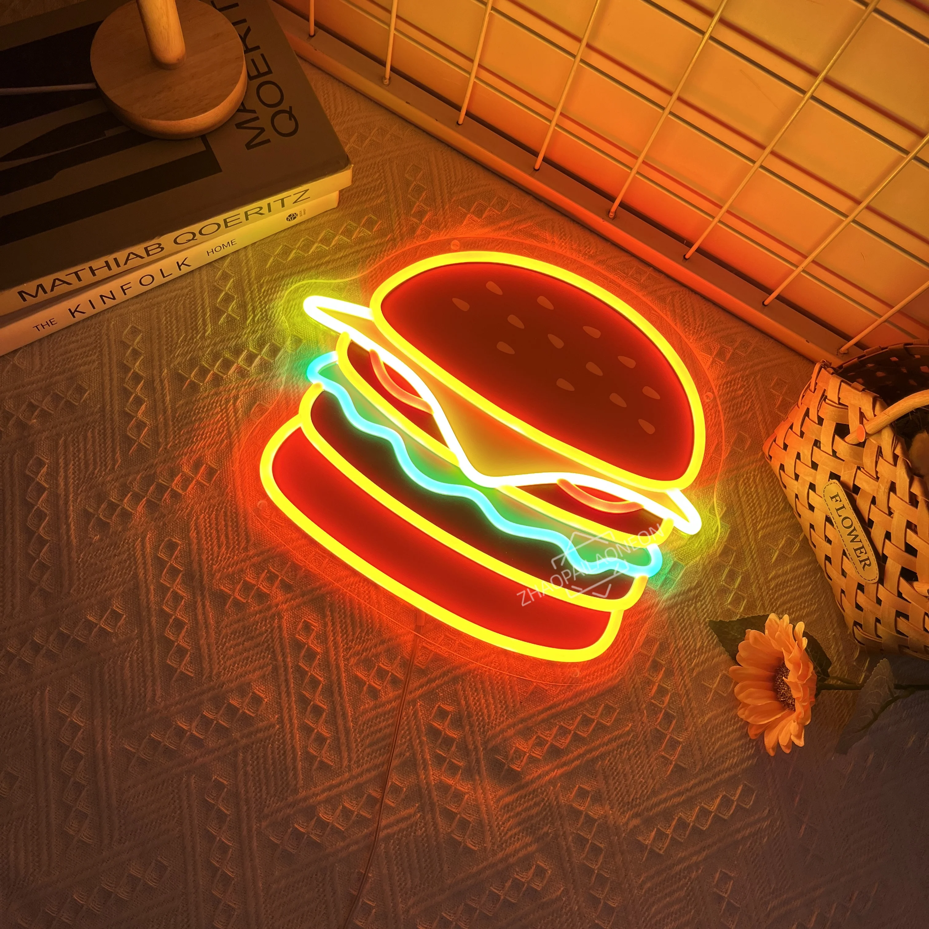 Hamburger Neon Sign Wall Decor Hamburg  Light up Delicious Food Hamburg LED Lamp Business Fast Food Shop Restaurant Decoration - view 3