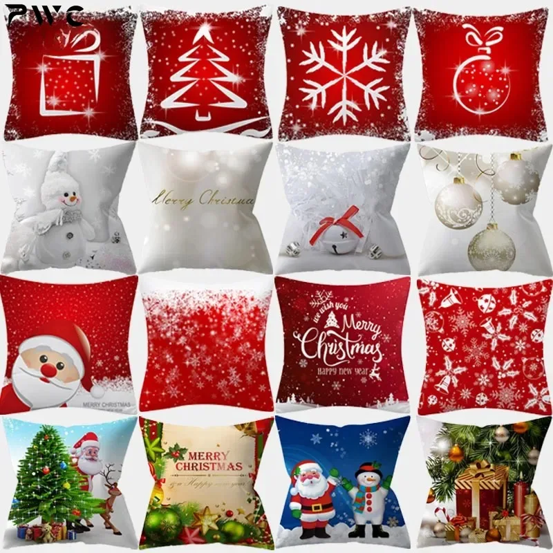 Christmas Cushion Cover 45x45 Pillowcase Alphabet Tree Print Sofa Cushion Polyester Decorative Pillowcase Home Decor