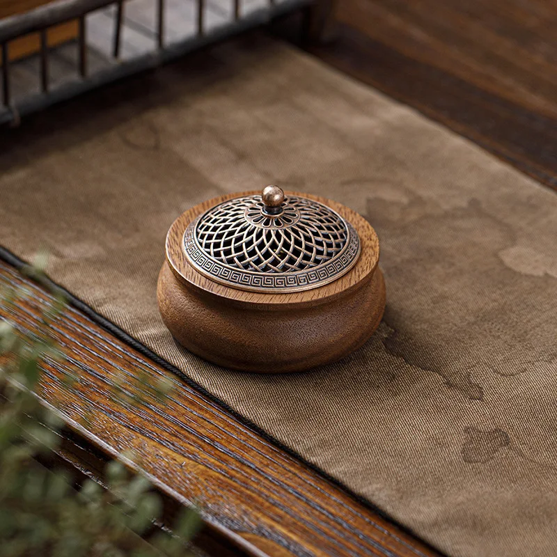 

Walnut Wood Incense Burner Round Square Solid Wood Coil Holder Aromatherapy Furnace for Home Tea Room Meditation Decor Display