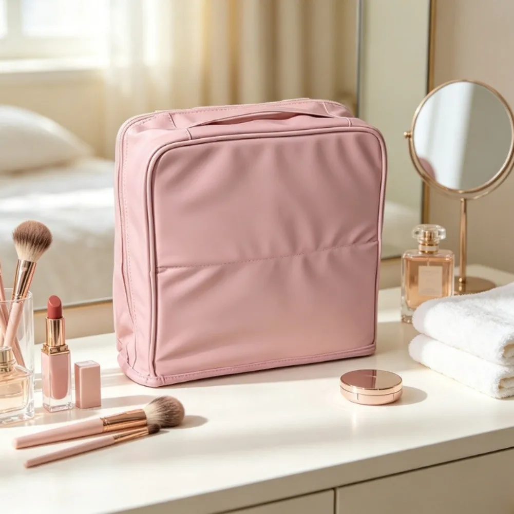 Leather Makeup Carrier with Balanced Dimensions and Interior Partitioning for Secure Transport of Beauty Essentials