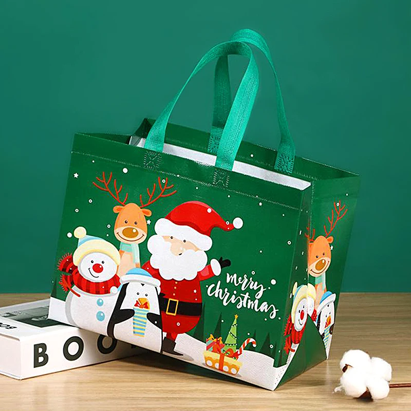 1pcs Christmas Print Handbag Foldable Shopping Bag Storage Bag Large Capacity Snowflake Santa Claus Print Gift Bag