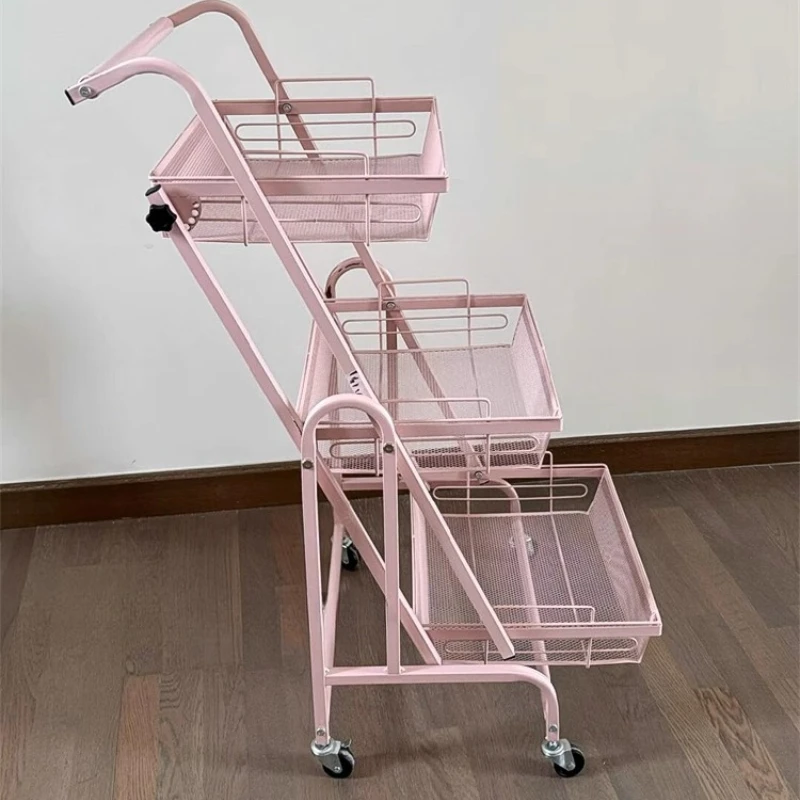 

Pastel Pink 3-Tier Kitchen Cart, Rolling Utility Organizer, Multi-Functional Storage Rack for Home Market Stall Use