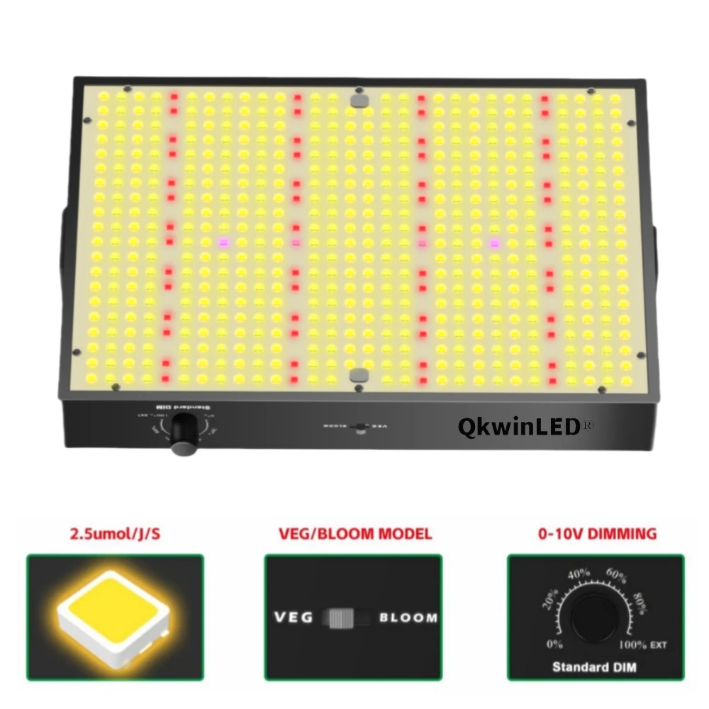 

Qkwin New Design Dimmable 200W Led Grow Light QBS 572pcs Samsung Chip Built With 26DB Fans Full Spectrum