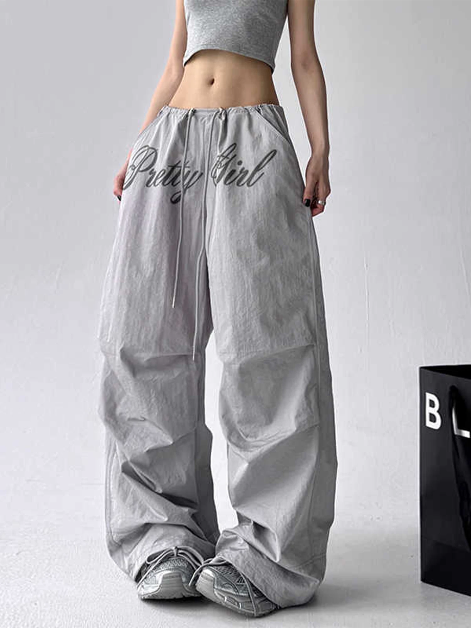 ผู้หญิงสีชมพูY2k Baggyร่มชูชีพกางเกงHarajukuกางเกงVINTAGE JAZZ Danceกางเกงญี่ปุ่น 2000sสไตล์Oversizeเสื้อผ้า 2025