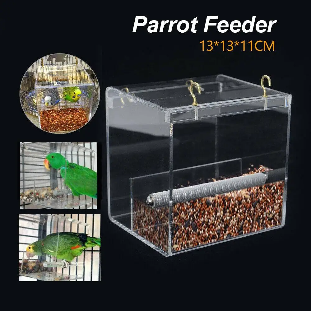 Seed Acrylic No Mess Anti-spread Bird Cage Feeding Container Box Automatic Parrot Feeder