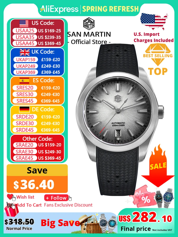 

San Martin FKM SN0144 JianZhan Dial Gada 36/39/42mm Men's Luxury Dress Automatic Mechanical Watch Miyota 9015 Original Design