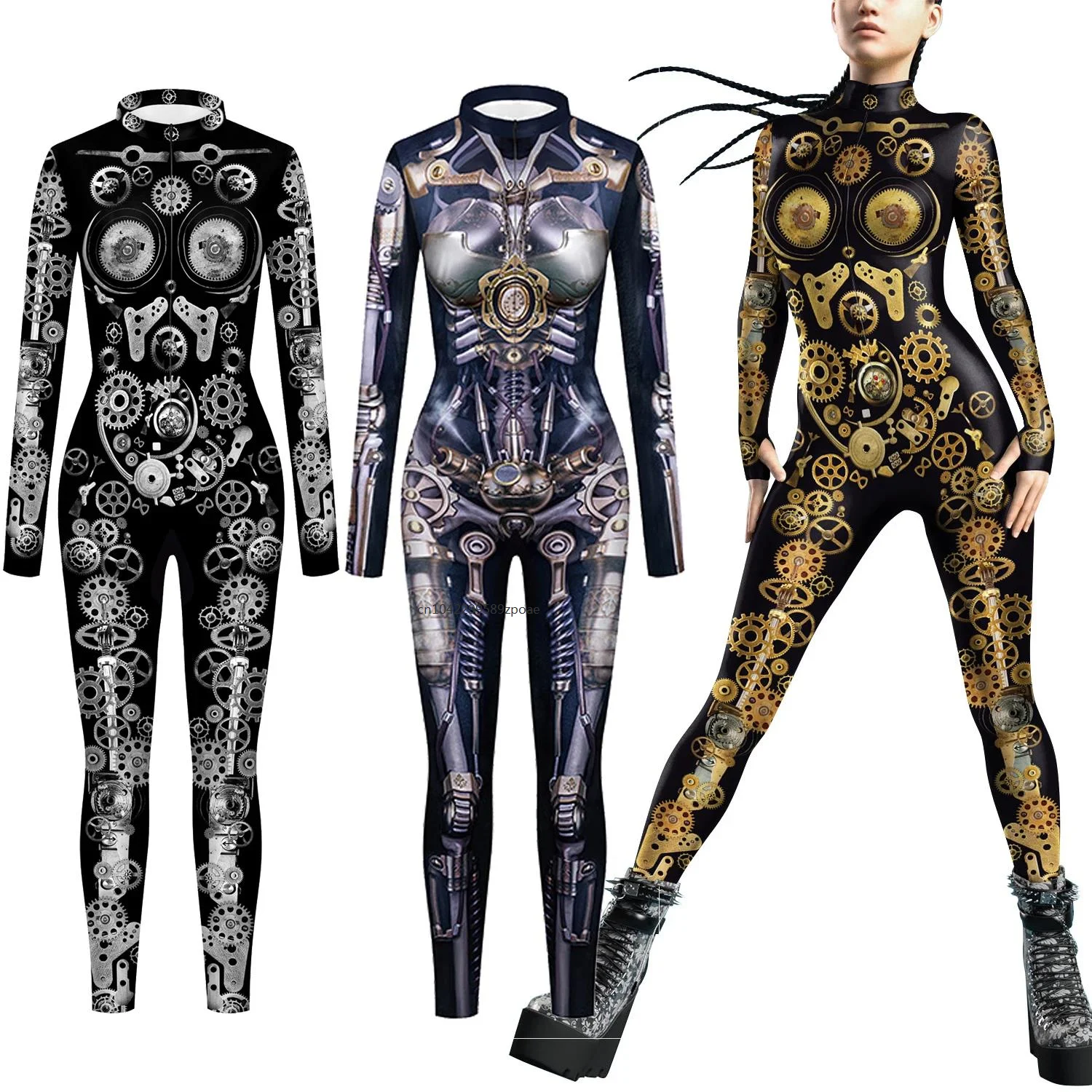 

2024 Anime CyberPunk Jumpsuit Digital Gear Mechanical Cosplay Bodysuit Steampunk Costume Halloween Party Shows Women Zentai Suit