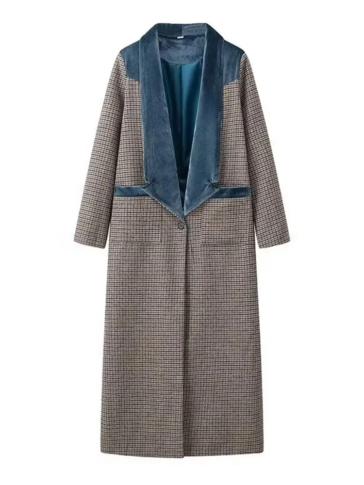 CHICEVER Temperamento Plaid Hit Color Cardigan da donna Cappotti di lana Risvolto Manica lunga Pathwork Tasche Giacca Abiti autunnali femminili