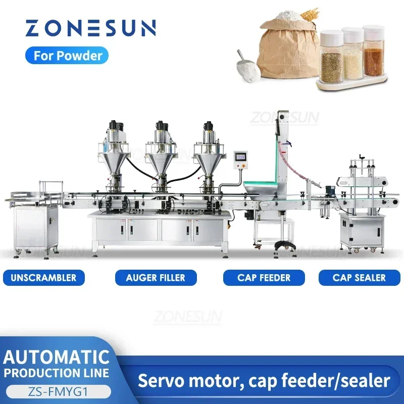 ZONESUN ZS-FMYG1 Automatic Powder Auger Filling Capping Machine Servo Motor Sealer for Flour Chili Cocoa