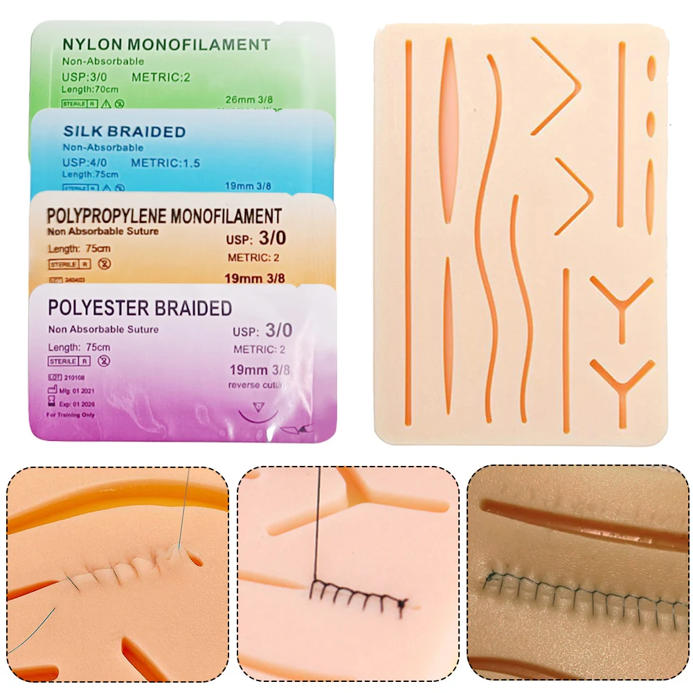 

Набор для отработки навыков наложения швов в ветеринарии 3/0 с силиконовым тренировочным ковриком (без травм) для обучения наложению швов