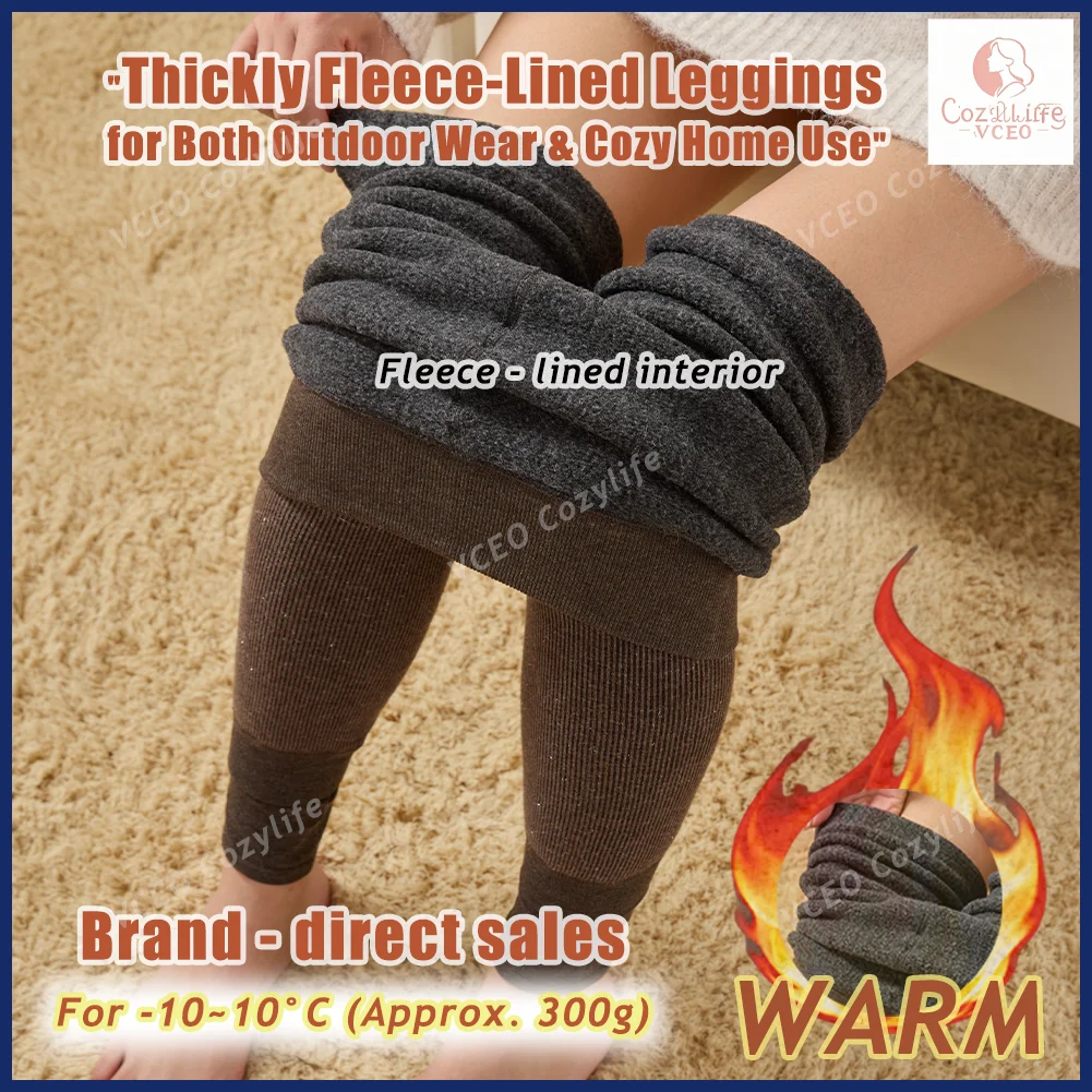 Warm fleece - padded leggings Warm thermal leggings Heavyweight 300g Fleece for Ultimate Warmth High - waisted warm leggings