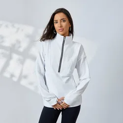 WPNAKS Bluza damska Wiosna Jesień Odzież Jednolity kolor Długi rękaw Stójka Zapinana na zamek Luźna bluza z kapturem Pullover Casual Tops