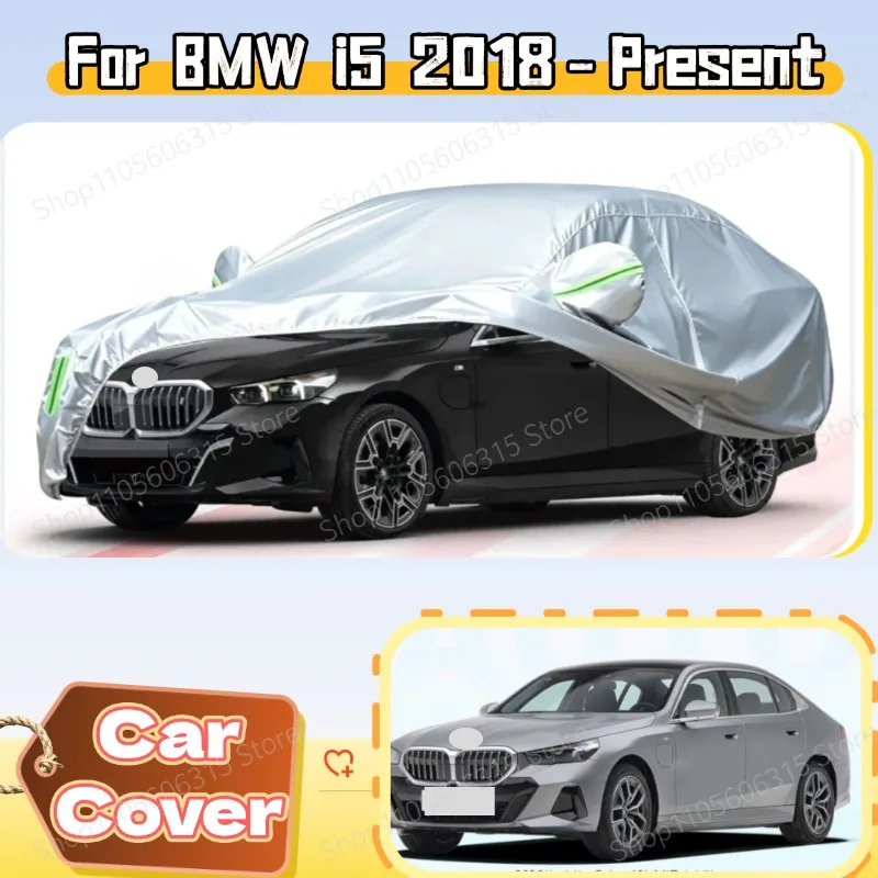 For BMW i5 2018-Present Custom Fit Full Car Cover Silver Coated Fabric Side Zipper Access UV Sun Dust Protection3
