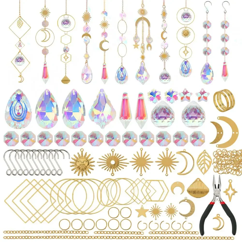 

DIY Suncatcher Making Kit, Crystal Prism Bead Chain Garland Pendant, Rainbow Maker Hanging Ornament, Window Wall Garden Home Art