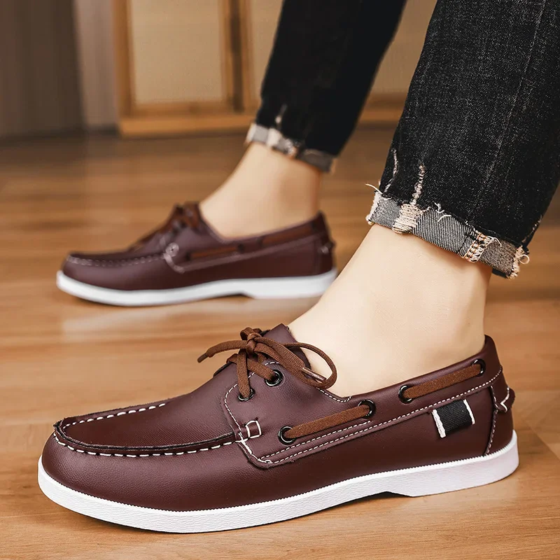 Mocasines para hombre, zapatos náuticos con diseño de correa, zapatos de conducción planos suaves y cómodos de alta calidad de cuero PU para hombre de talla grande 40-48