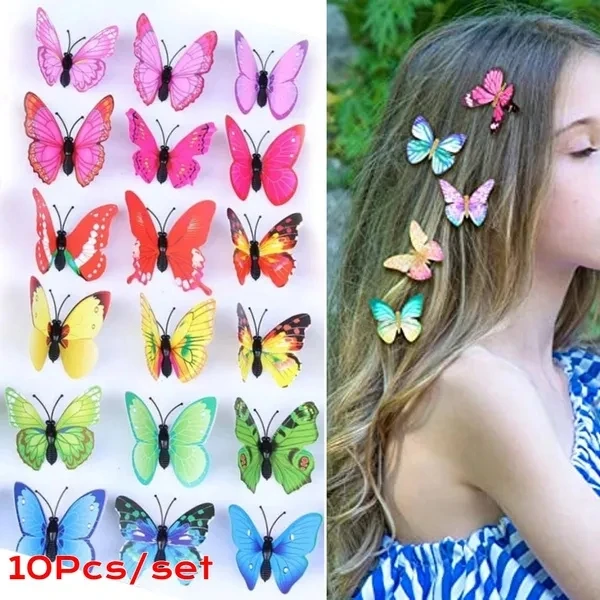 5/10pcs Colorful Butterfly Hair Accessories PVC Plastic Butterfly Hairpins Party Cute Barrette Multicolor Girls Hair Clip