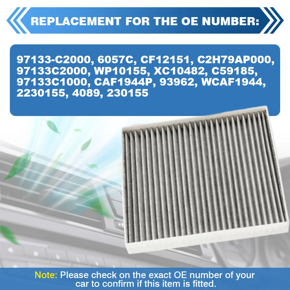 فلتر هواء المقصورة من الكربون المنشط للسيارة Hyundai Sonata 2015–2019 Kia Cadenza 2017–2019 97133-C2000, 6057C, CF12151, C2H79AP000 #2