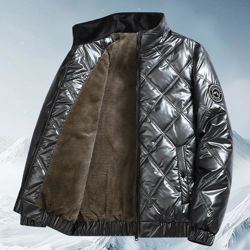 Winter New Style PU Leather Parkas for Men Stand Collar Windproof Cotton Jackets Comfortable Thicken Warm Outerwear All-match