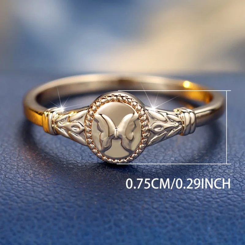 Light Luxury Rose Gold Retro Butterfly Relief Ring, Elegant and Niche Design, Carved Border, Versatile and High-end Jewelry
