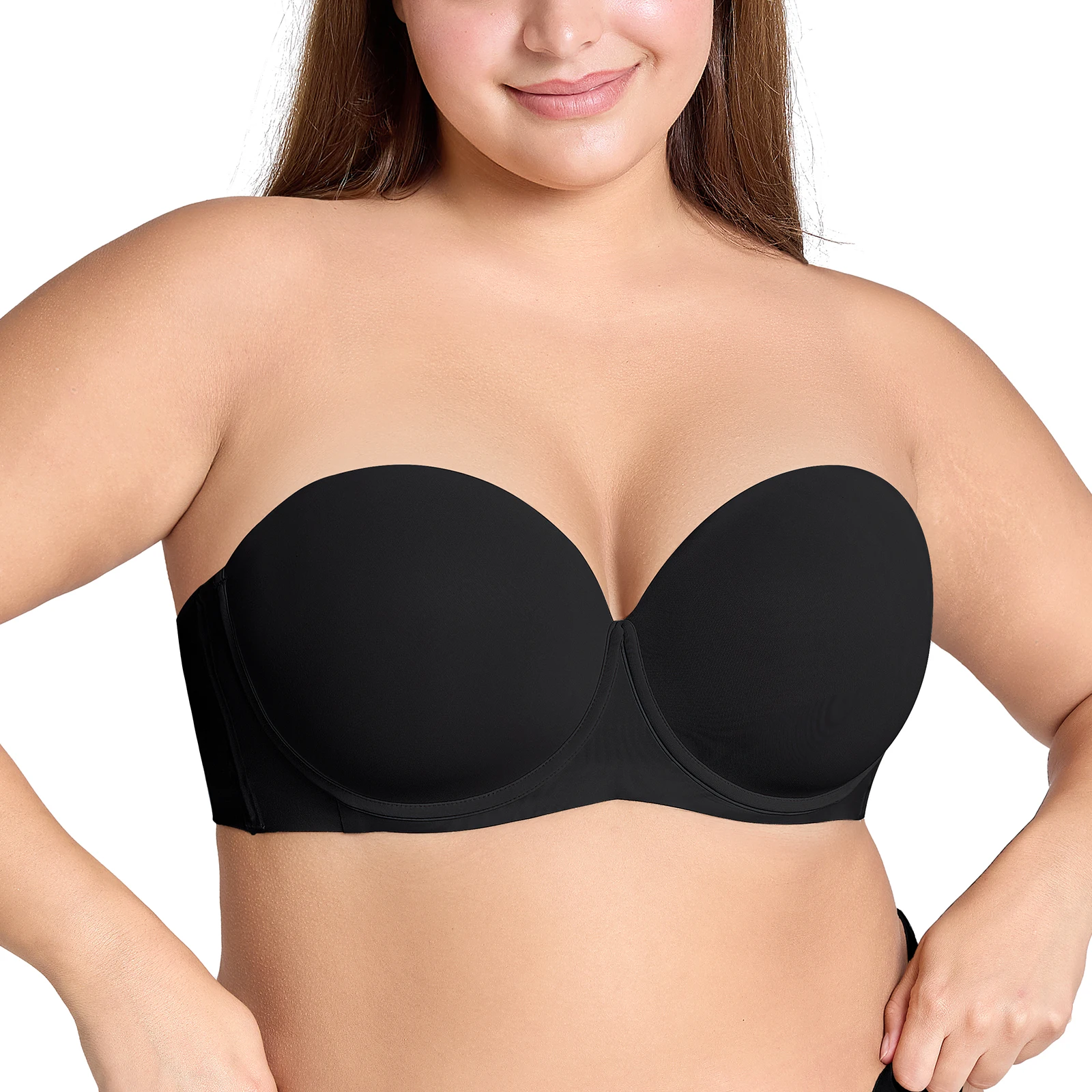 

Women's Strapless Bras Adjusted Convertible Straps Multi- Anti-slip Bra Wire Unlined Minimizer Sexy Push Up Bras Big Size