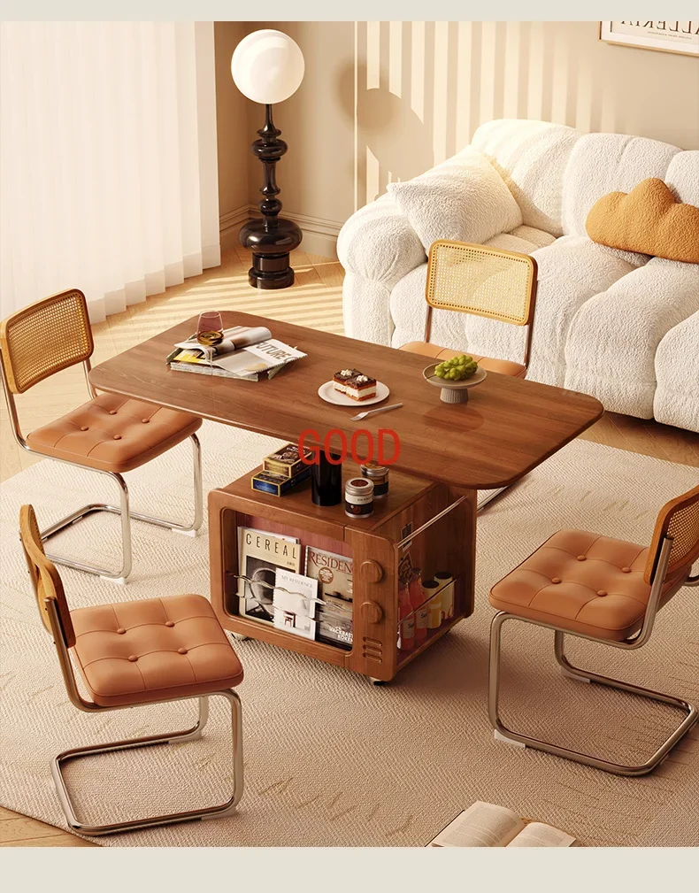 

Подъемный журнальный столик из цельного дерева в стиле ретро, небольшой чайный столик для гостиной, мобильный