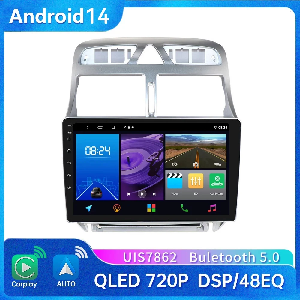 

2din Android 14 car multimedia player for Peugeot 307 307CC 307SW 2002-2013 car radio GPS navigation WiFi Bluetooth Split screen