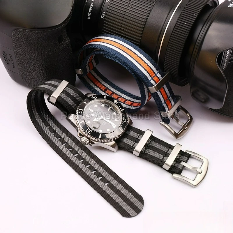 22 20 ملم حزام ساعة من النايلون الرمادي الكاكي لساعة رولكس جرين الغواصة تيسو ميدو كونكويست IWC إبزيم فولاذي مقاوم للتجاعيد كولورفاست