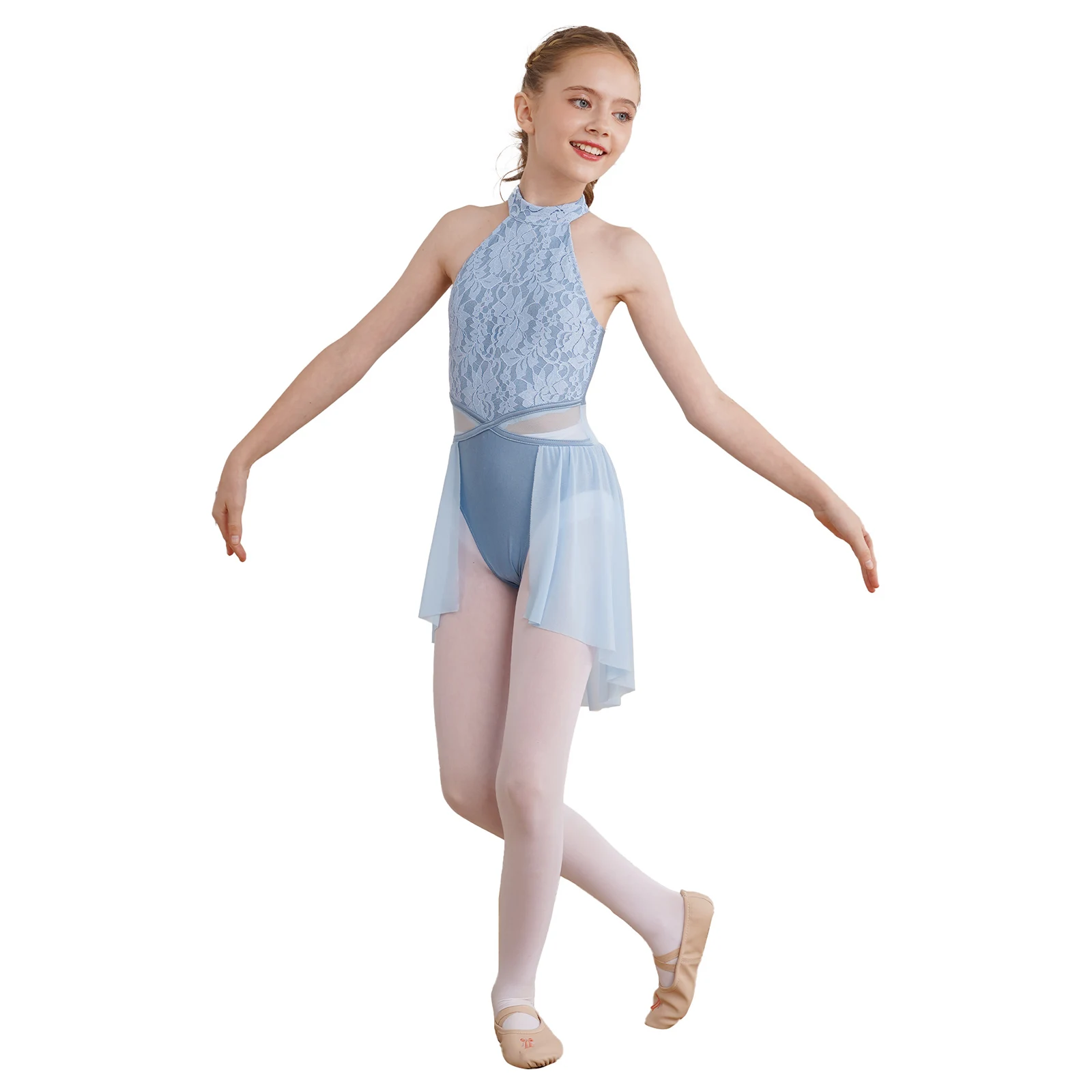 Vestido de tutú de Ballet de encaje Floral para niñas, leotardo de gimnasia, disfraces de patinaje artístico, vestido de baile lírico, Ropa de baile de rendimiento