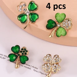 WEIMANJINGDIAN Brand Pack of 4 Pieces Green Rhinestones Four Leaf Clover Brooch Dress Skirt Clothing Shawl Pins Unisex