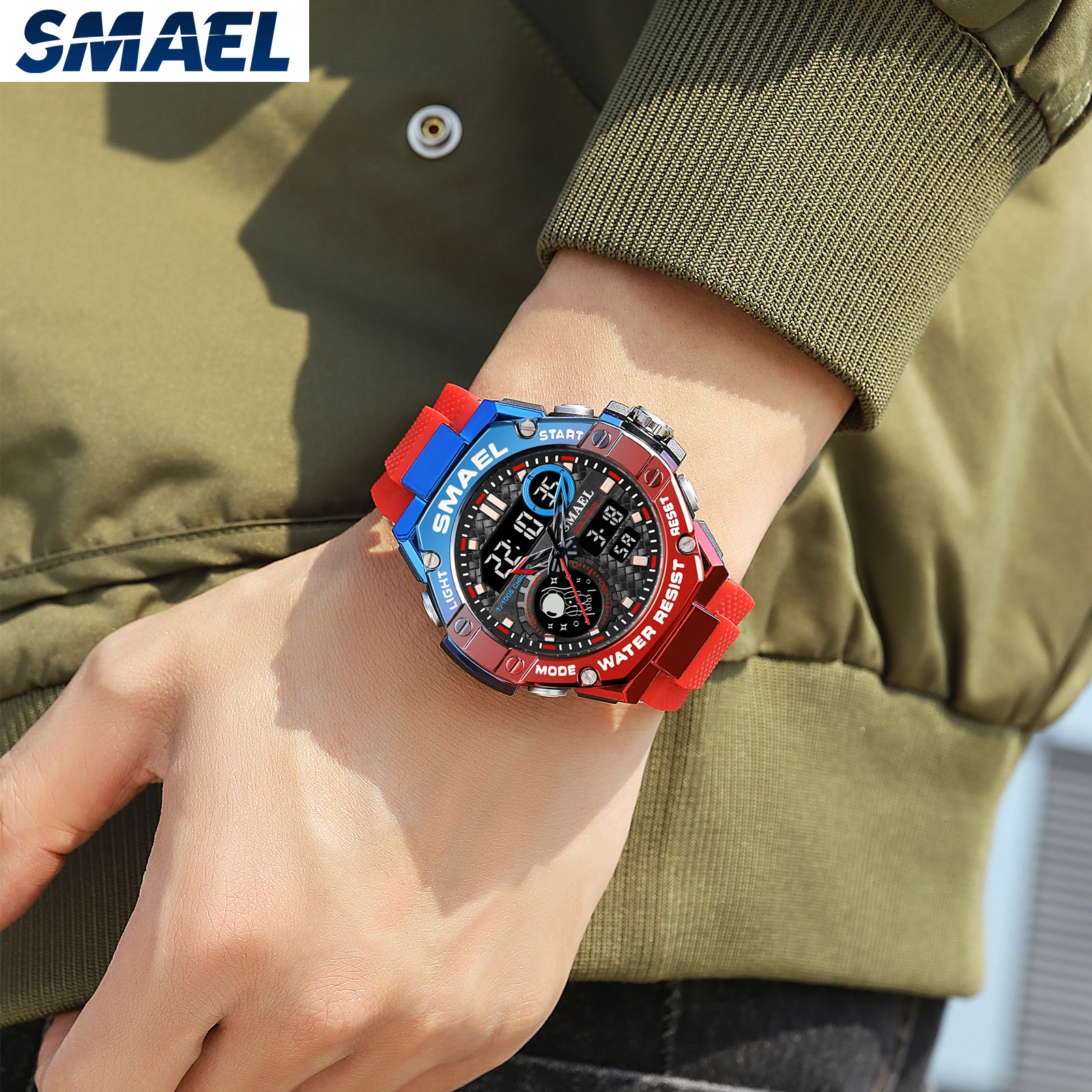 SMAEL-reloj deportivo para hombre, cronómetro de cuarzo Digital, resistente al agua, marca de moda, militar, 8068