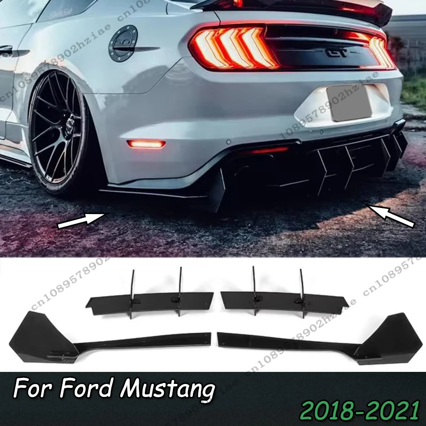 

6 Fins Rear Diffuser For Ford Mustang 2018-2021 Car Rear Bumper Side Splitters Splitter Black ABS Plastic Body Kits Tuning
